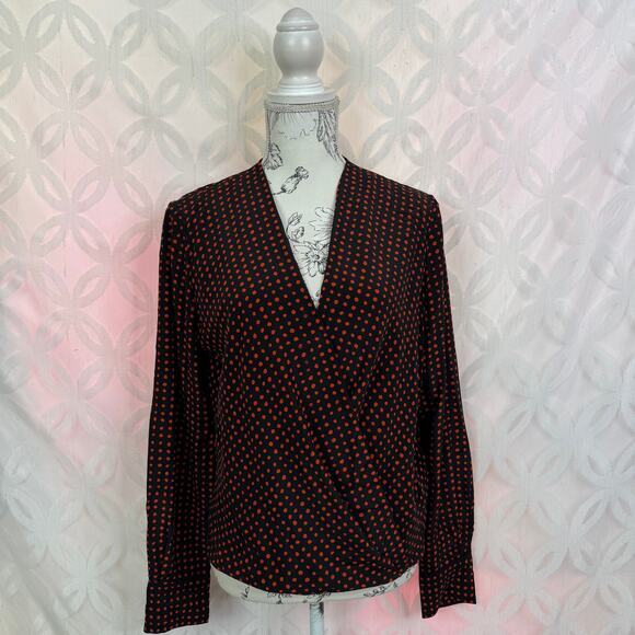 Diane‎ Von Furstenberg Dot Print Silk Drape Front Blouse Size 10 - Picture 11 of 12
